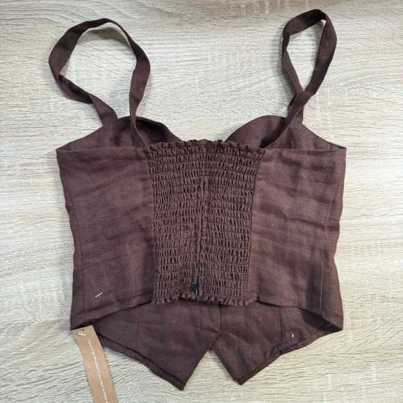 NWT Reformation Olivia Linen Corset Top Brown - Picture 8 of 12